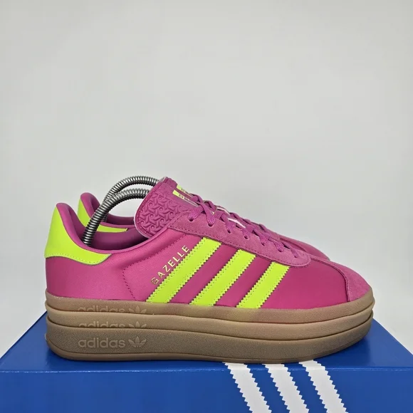 New Adidas Gazelle Bold 'Lucid Fuchsia Solar Slime Satin' Women's Shoes Size 6 - Picture 3 of 8